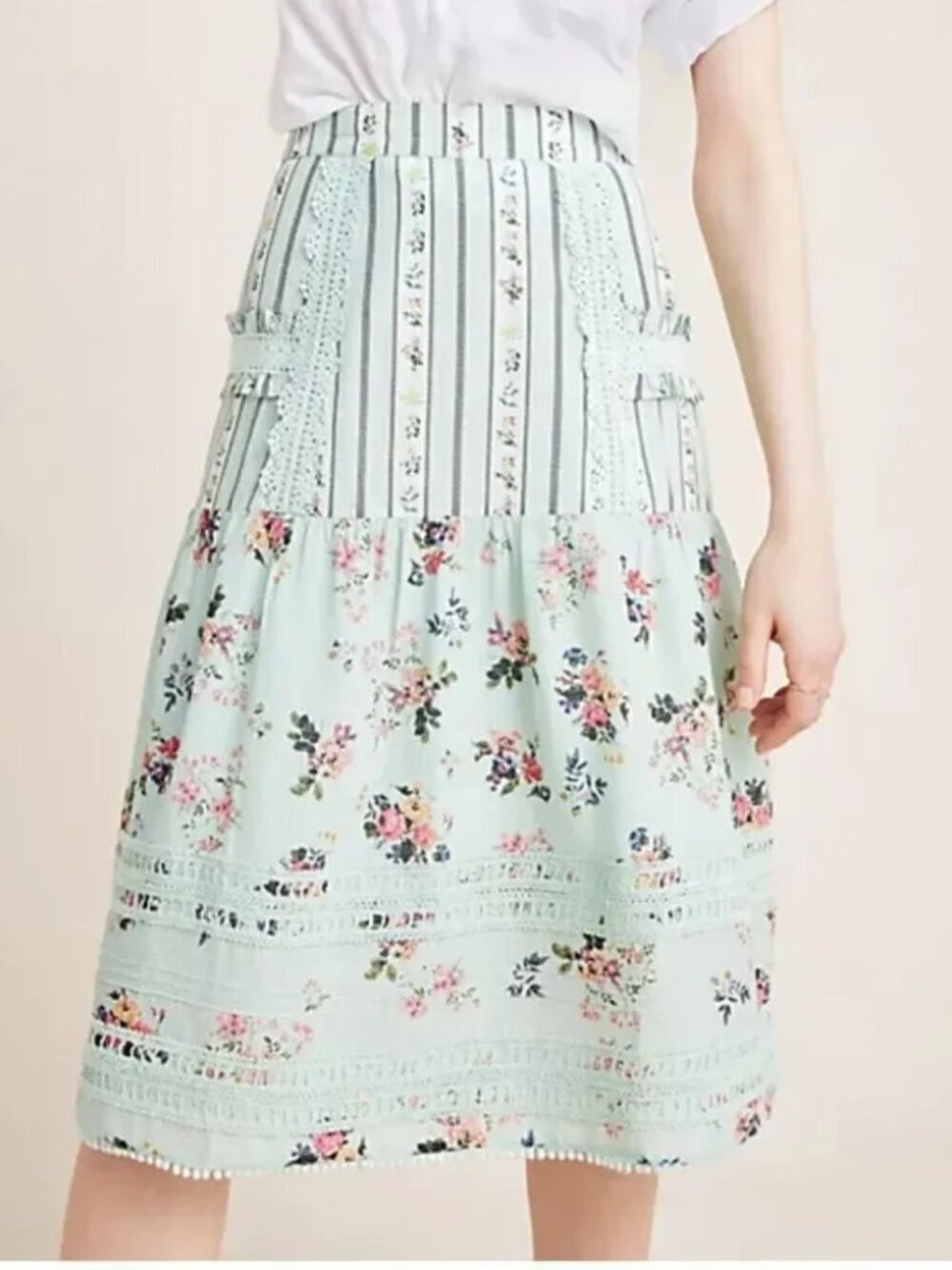 Anthropologie Hemant & Nandita Amour Floral Lace Midi Skirt NWT – Size S